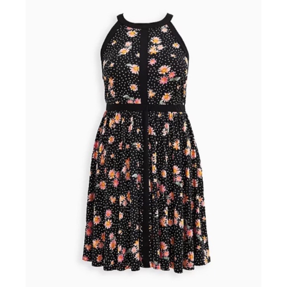 🆕 Black Floral Studio Knit Halter Skater Dress 2 2X 18 20 NWT Torrid New! - Picture 4 of 5
